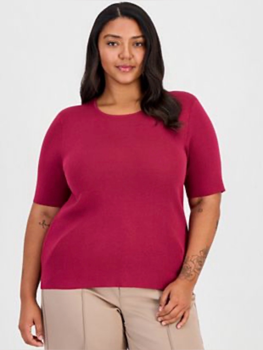 Tahari Sweater T Shirt Raspberry Crew Neck Knit Top Sz 1X